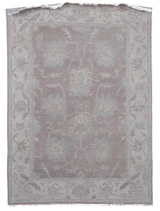 Transitional Hand Knotted Brown Wool Rug 5' x 7'