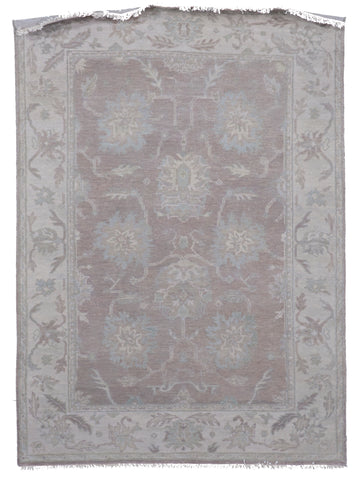 Transitional Hand Knotted Brown Wool Rug 5' x 7'