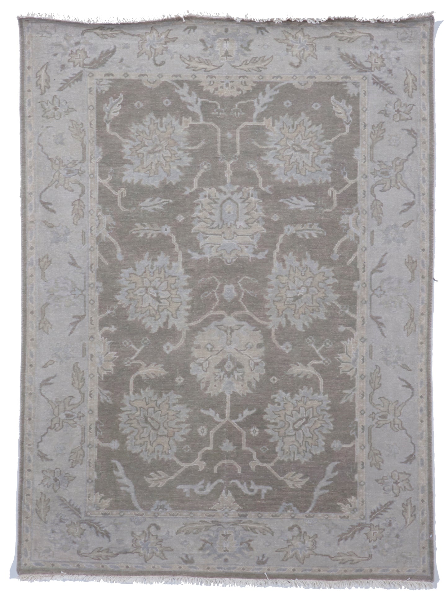 Transitional Hand Knotted Brown Wool Rug 5' x 7'