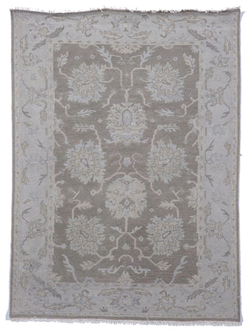 Transitional Hand Knotted Brown Wool Rug 5' x 7'