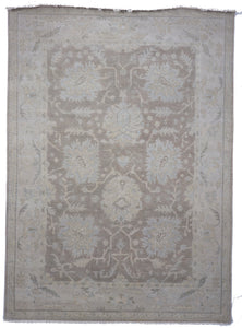 Transitional Hand Knotted Brown Wool Rug 9' x 12'