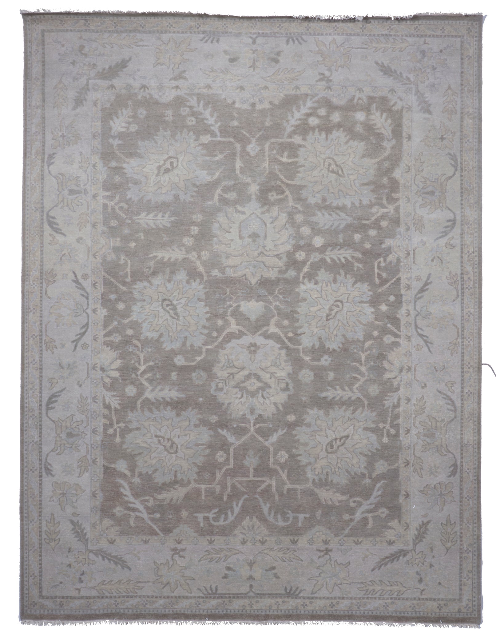 Transitional Hand Knotted Brown Wool Rug 9' x 12'