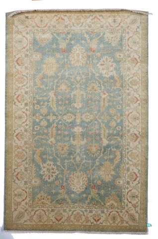 Oushak Traditional Hand Knotted Beige Blue Wool Rug 5'11 x 9'3 - IGotYourRug