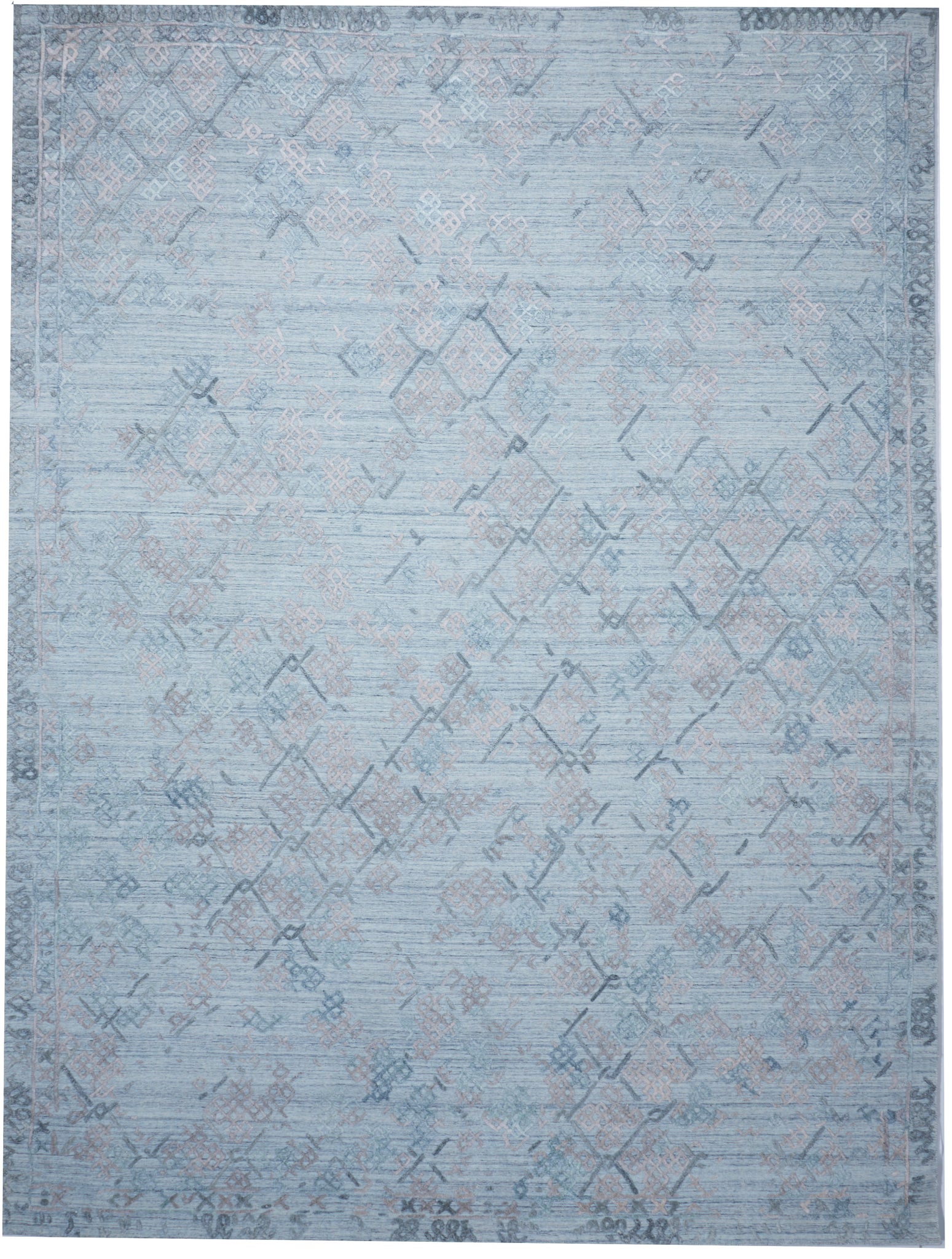 Transitional Hand Loomed Turquoise Wool/Art Silk Rug 9'1 x 12' - IGotYourRug