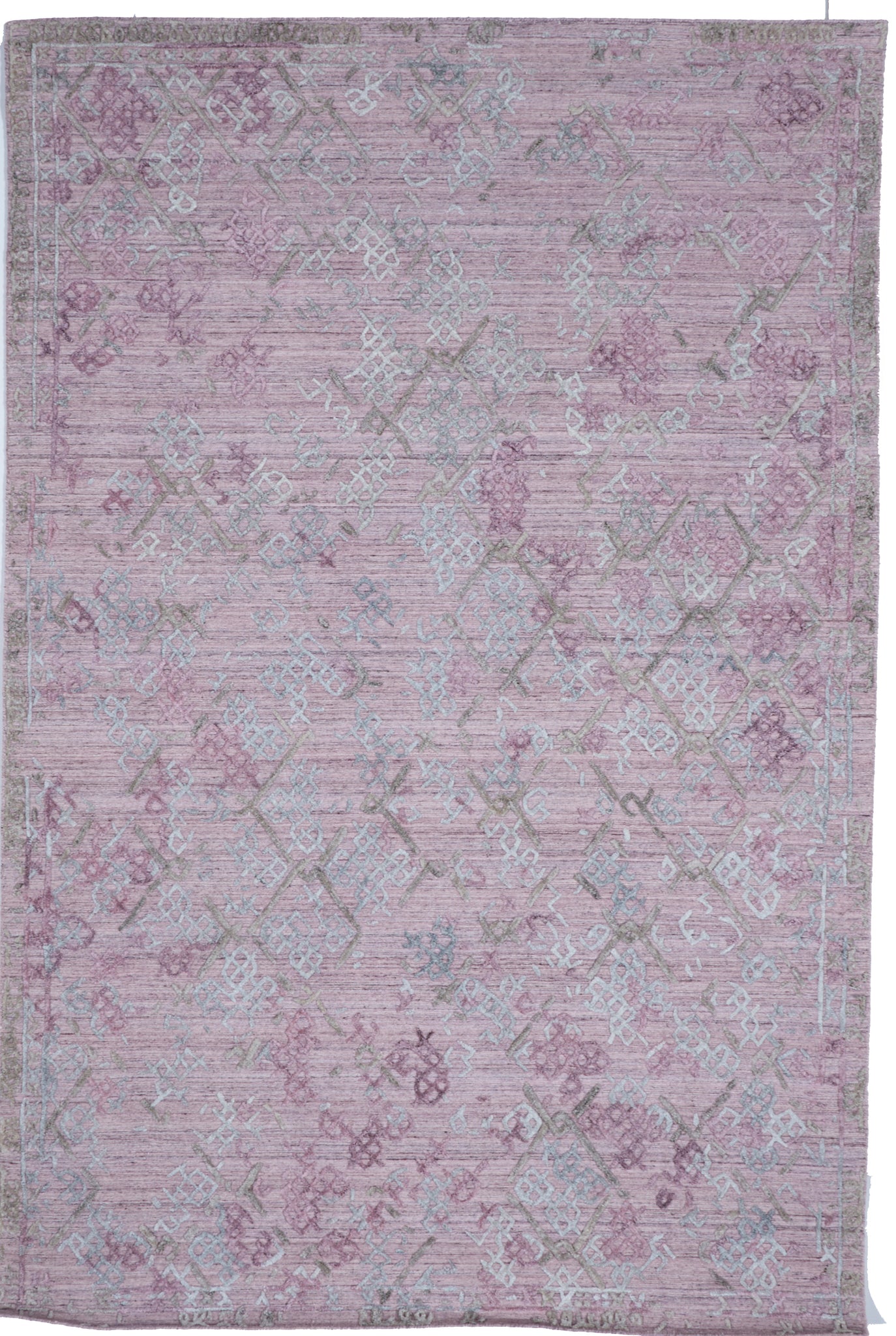 Transitional Hand Loomed Pink Wool/Art Silk Rug 5'11 x 9' - IGotYourRug