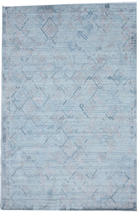 Transitional Hand Loomed Light Blue Wool/Art Silk Rug 6'1 x 9'3 - IGotYourRug