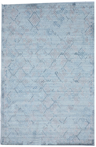 Transitional Hand Loomed Light Blue Wool/Art Silk Rug 6'1 x 9'3 - IGotYourRug
