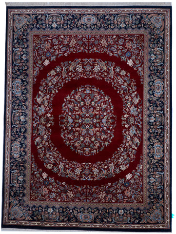 Traditional Hand Knotted Red Blue Wool Rug 8'9 x 11'8 - IGotYourRug