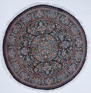 Traditional Hand Knotted Blue Ivory Multicolor Wool Rug 6'2 Round - IGotYourRug