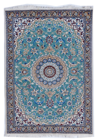 Nain Traditional Hand Knotted Blue Wool & Art Silk Rug 2'11 x 4'2 - IGotYourRug