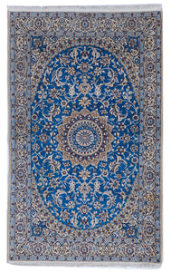 Nain Traditional Hand Knotted Blue Wool & Art Silk Rug 4'3 x 6'10 - IGotYourRug
