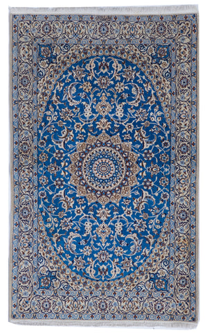 Nain Traditional Hand Knotted Blue Wool & Art Silk Rug 4'3 x 6'10 - IGotYourRug