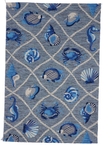 Coastal Hooked Contemporary Gray Blue Wool Rug 5' x 7'6 - IGotYourRug
