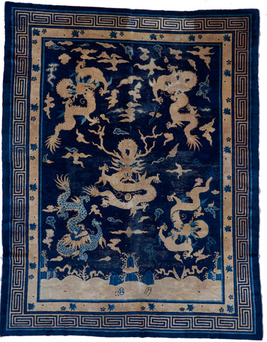 Peking Traditional Hand Knotted Beige Blue Rug 8'10 x 11'5 - IGotYourRug