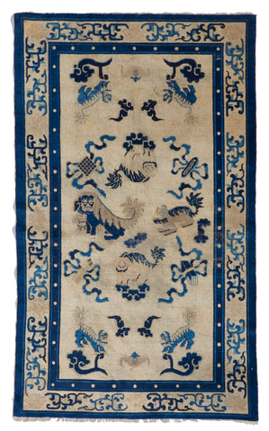 Peking Traditional Hand Knotted Beige Blue Rug 4' x 6'8 - IGotYourRug