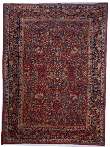 Sarouk Hand Knotted Indo Persian Red Wool Rug 8'9 x 11'11 - IGotYourRug