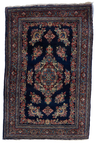 Sarouk Hand Knotted Indo Persian Blue Wool Rug 3'6 x 5'5 - IGotYourRug