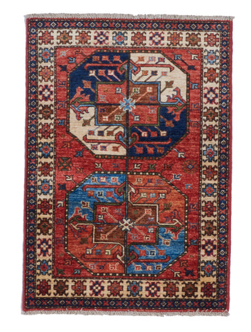 Ersari Traditional Hand Knotted Red Multicolor Rug 2'8 x 3'9