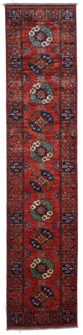 Ersari Traditional Hand Knotted Red Multicolor Runner Rug 2'9 x 12'5