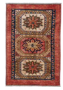 Ersari Traditional Hand Knotted Red Multicolor Rug 2'10 x 4'2