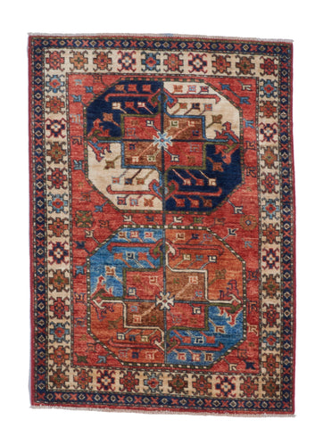 Ersari Traditional Hand Knotted Rust Red Multicolor Rug 2'9 x 3'11