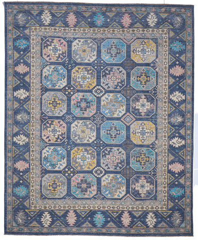 Ersari Traditional Hand Knotted Blue Multicolor Rug 8'2 x 10'