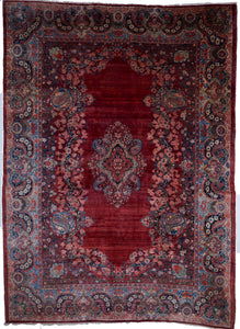 Sarouk Traditional Handknotted Red Wool Rug 10'4 x 14'1