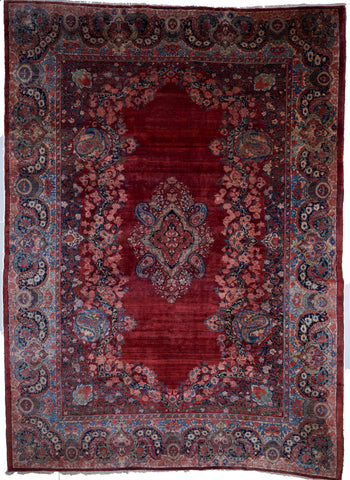 Sarouk Traditional Handknotted Red Wool Rug 10'4 x 14'1