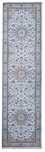 Nain Traditional Hand Knotted White Ivory Blue Runner Rug 2'9 x 10'3