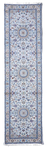 Nain Traditional Hand Knotted White Ivory Blue Runner Rug 2'9 x 10'1