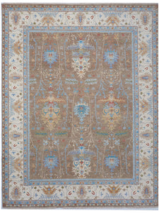 Chobi Transitional Handmade Brown Beige Blue Wool Rug 8'3 x 10'3