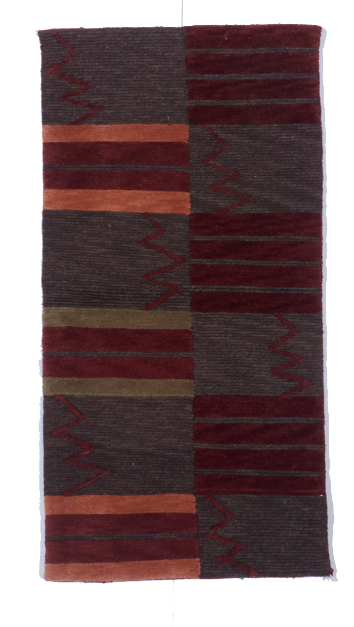 Contemporary Hand Knotted Multicolor Brown Wool Rug 2' x 4' - IGotYourRug