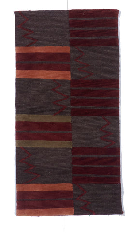 Contemporary Hand Knotted Multicolor Brown Wool Rug 2' x 4' - IGotYourRug