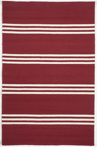 Striped Indoor/Outdoor Machine Made Red White Rug 5' x 8' - IGotYourRug