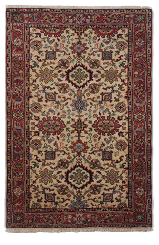 Traditional Hand Knotted Beige Red Rug 3'11 x 5'9 - IGotYourRug