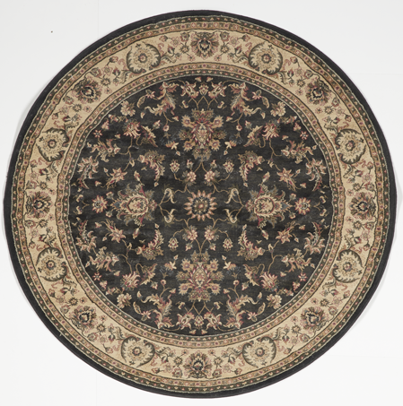 Traditional Machine Made Black Ivory Manmade Round Rug 6' x 6' - IGotYourRug