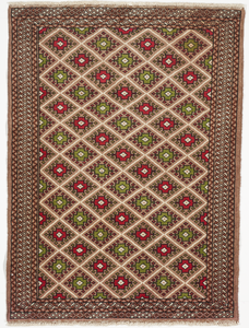 Traditional Hand Knotted Red Beige Green Wool Rug 3'5 x 4'6 - IGotYourRug