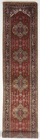 Traditional Hand Knotted Red Blue Red Wool Runner Rug 2'6 x 14' - IGotYourRug