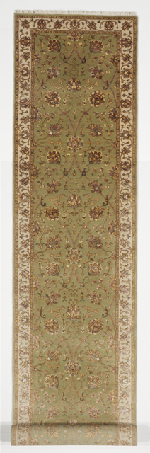 Traditional Hand Knotted Wool Silk Green Beige Runner Rug 2'8 x 13'1 - IGotYourRug