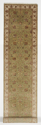 Traditional Hand Knotted Wool Silk Green Beige Runner Rug 2'8 x 13'1 - IGotYourRug