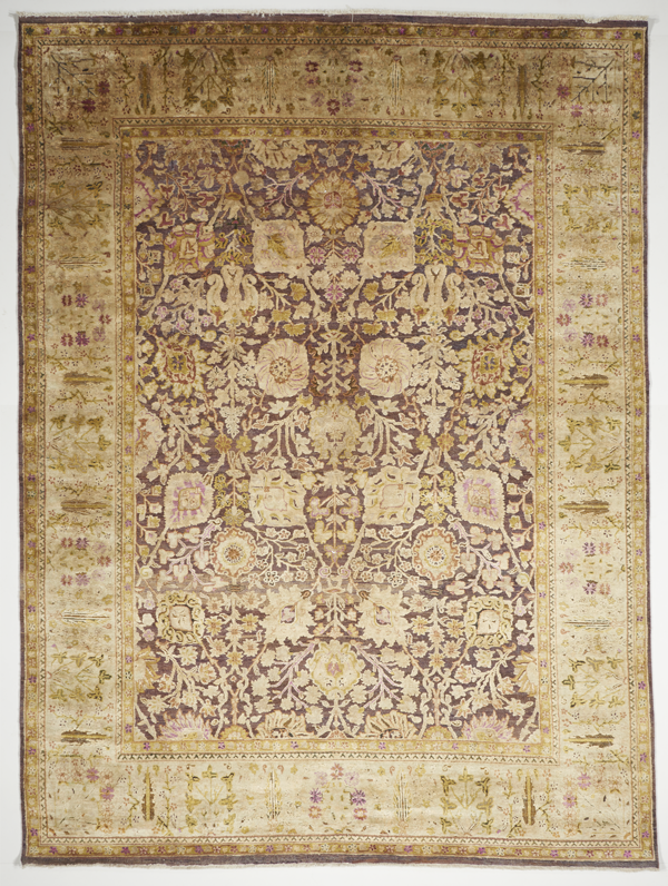 Traditional Hand Knotted Wool and Silk Brown Yellow Rug 8'8 x 11'8 - IGotYourRug