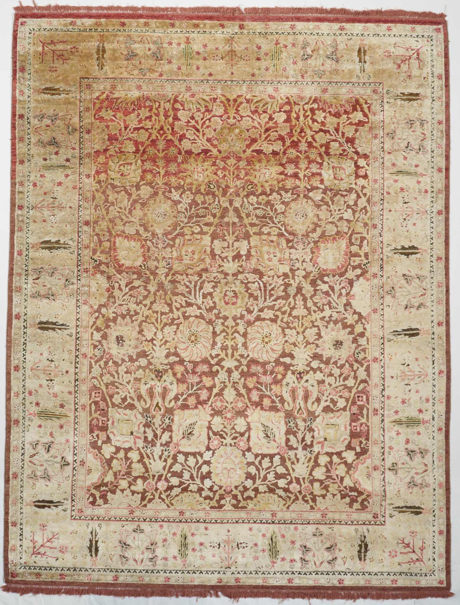 Traditional Hand Knotted Wool and Silk Rust Beige Rug 7'8 x 9'11 - IGotYourRug