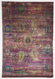 Contemporary Hand Knotted Silk Pink Multicolor Rug 5'2 x 7'9 - IGotYourRug