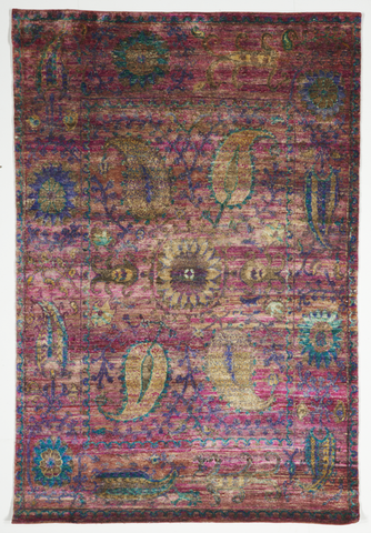 Contemporary Hand Knotted Silk Pink Multicolor Rug 5'2 x 7'9 - IGotYourRug
