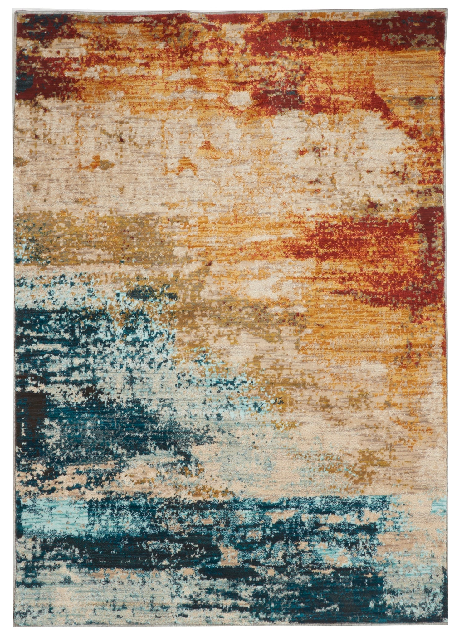 Contemporary Machine Made Orange Blue Rug 5'3 x 7'6 - IGotYourRug